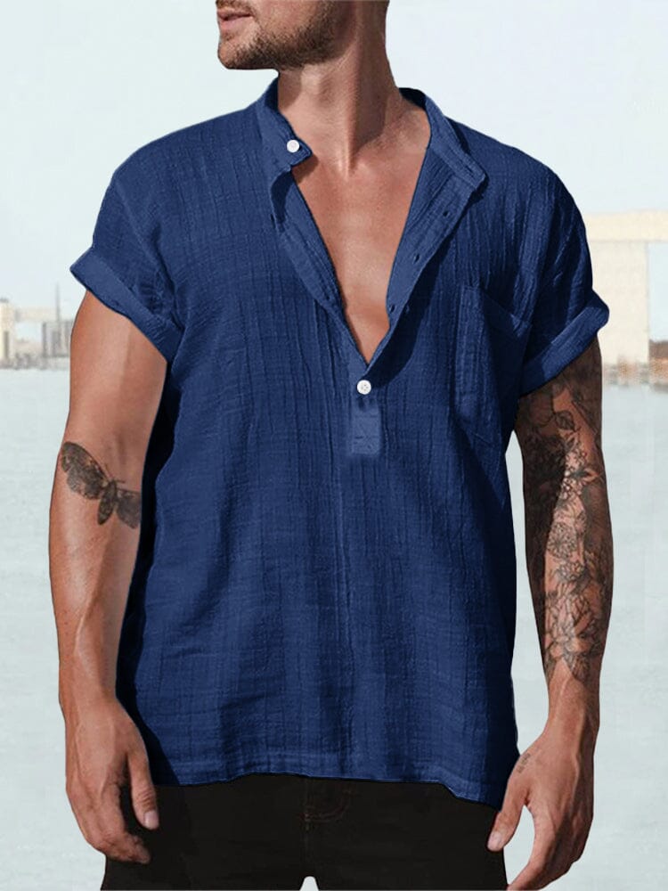 Fashion Baumwolle Leinen Kurz Ärmel Hemd