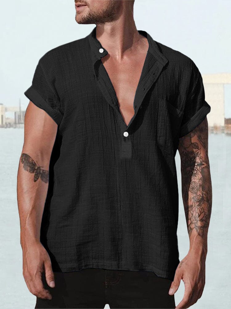 Fashion Baumwolle Leinen Kurz Ärmel Hemd