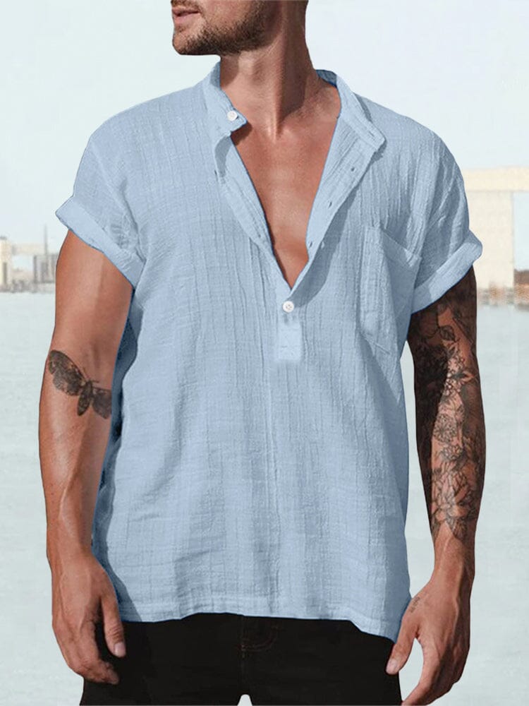 Fashion Baumwolle Leinen Kurz Ärmel Hemd