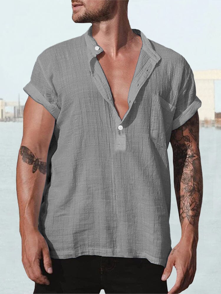 Fashion Baumwolle Leinen Kurz Ärmel Hemd