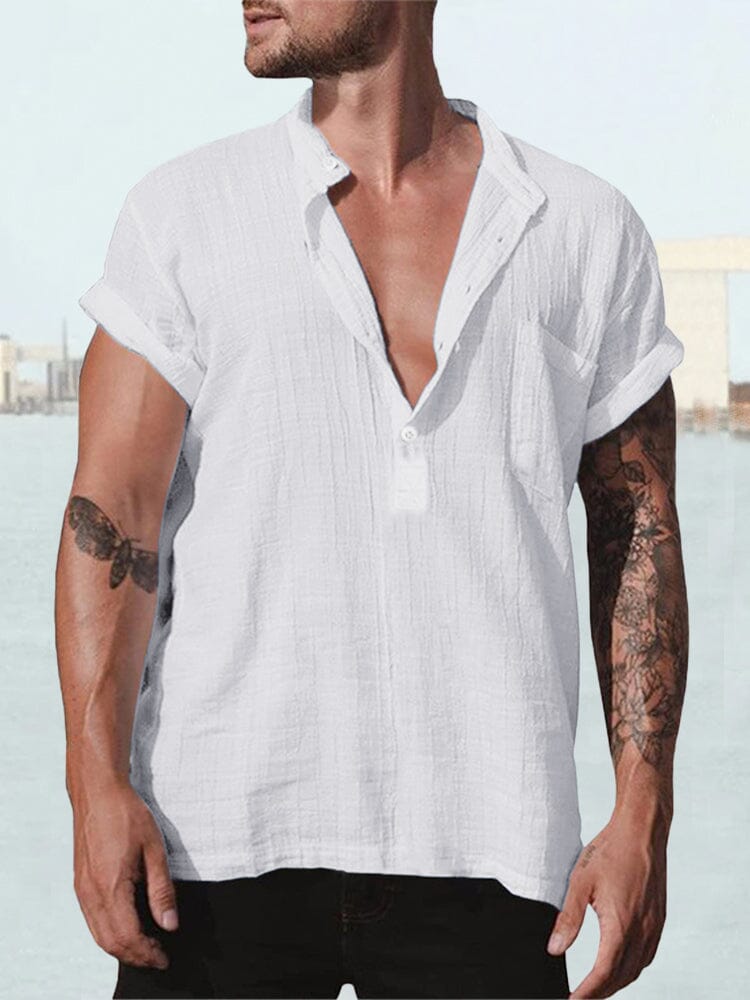 Fashion Baumwolle Leinen Kurz Ärmel Hemd