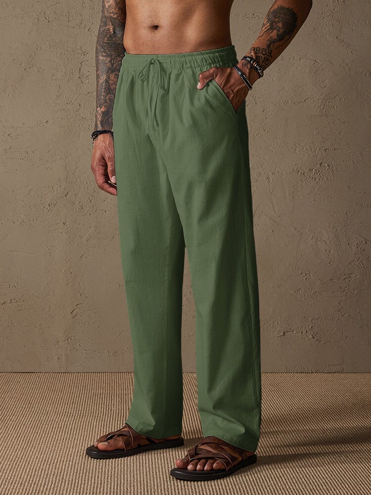 Casual Lockere Fit Baumwolle Leinen Straight Hose