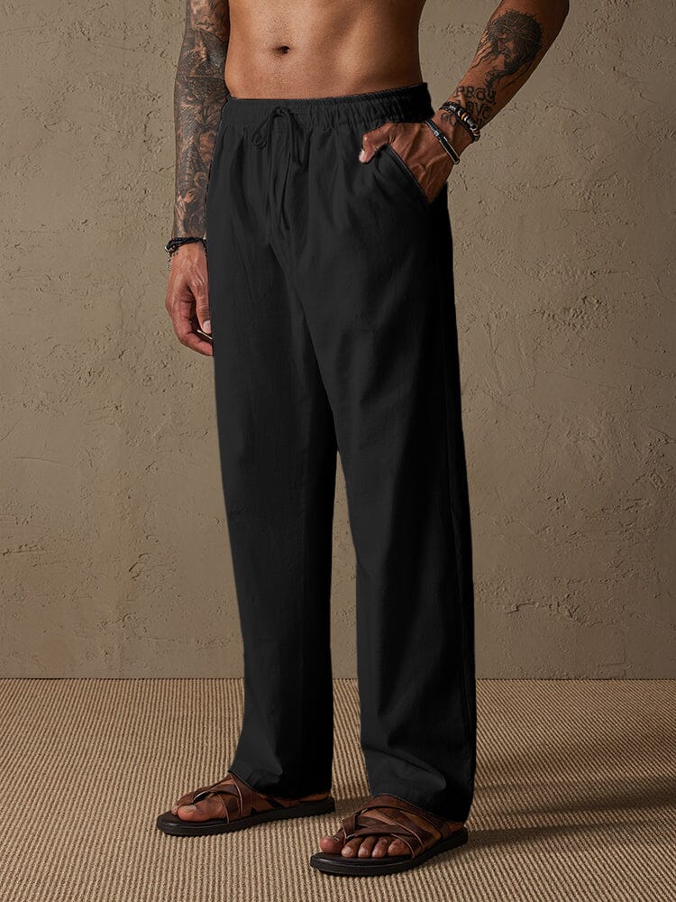 Casual Lockere Fit Baumwolle Leinen Straight Hose