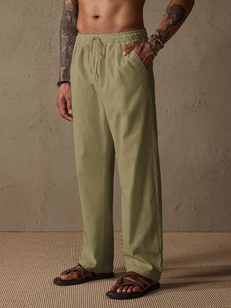 Casual Lockere Fit Baumwolle Leinen Straight Hose