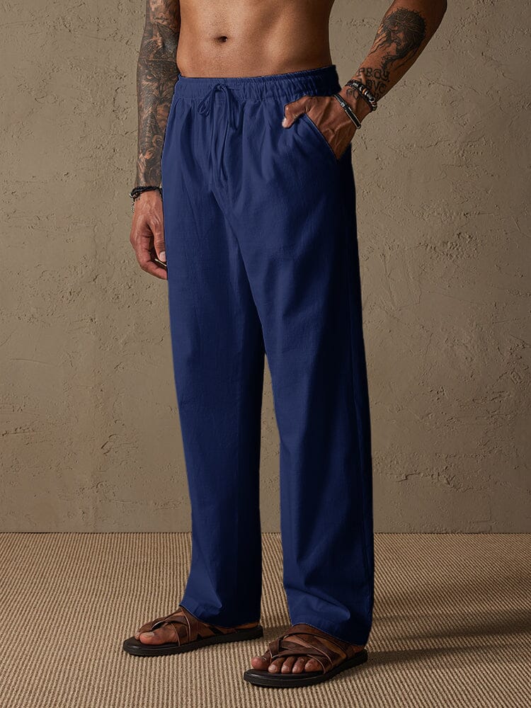 Casual Lockere Fit Baumwolle Leinen Straight Hose