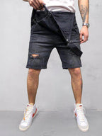 Torn Denim Overalls Shorts