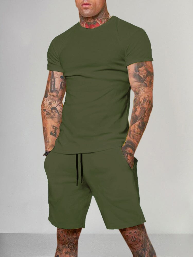 Uni Color Kurz Ärmel Casual Set