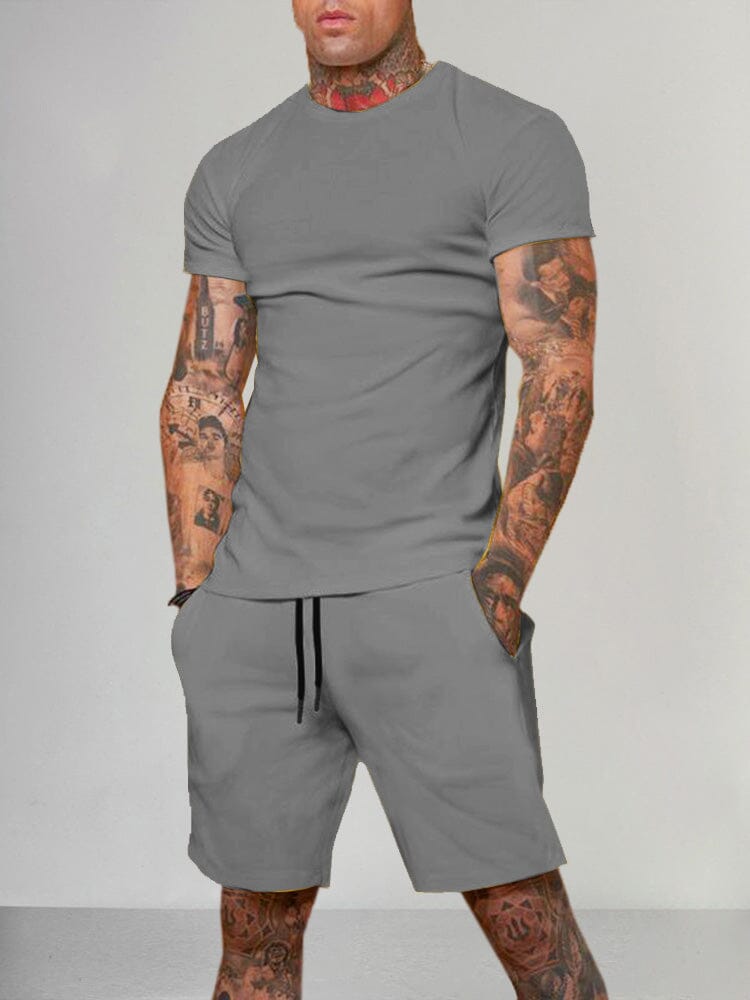 Uni Color Kurz Ärmel Casual Set