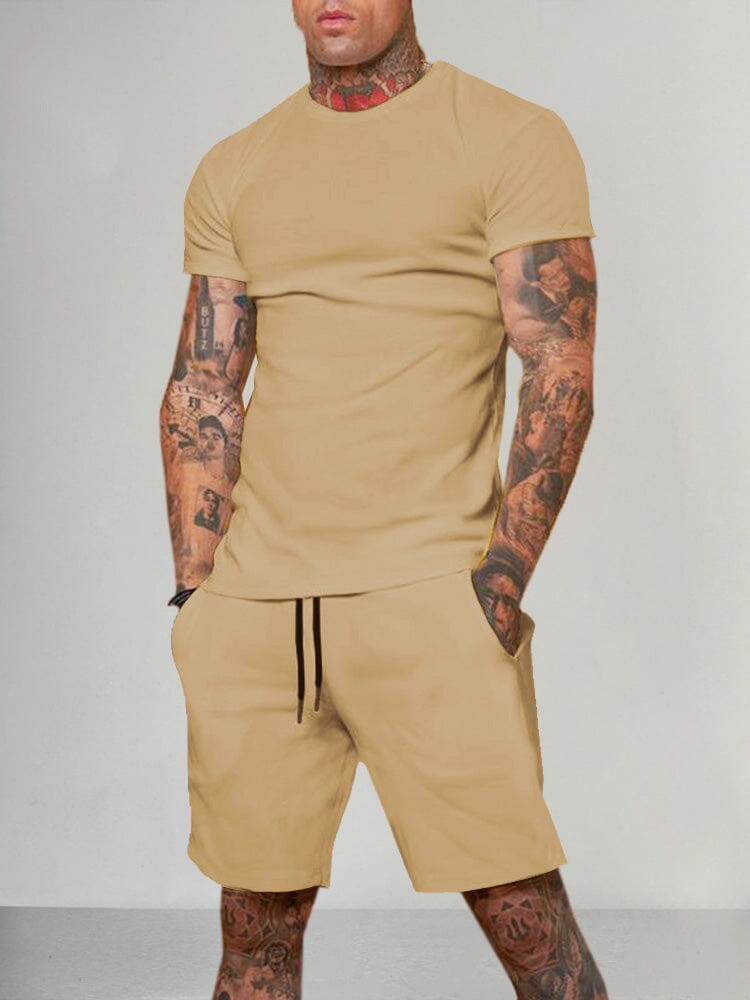 Uni Color Kurz Ärmel Casual Set
