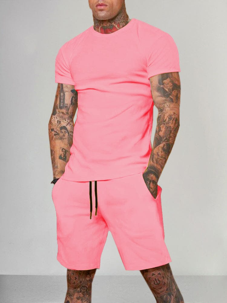 Uni Color Kurz Ärmel Casual Set