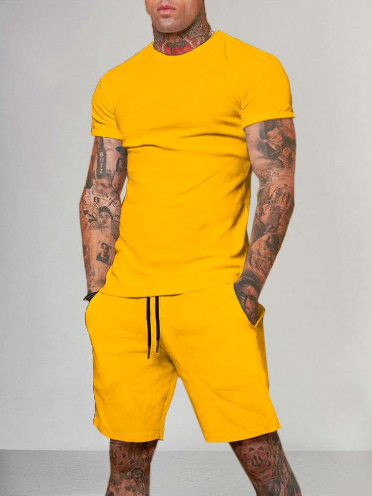 Uni Color Kurz Ärmel Casual Set