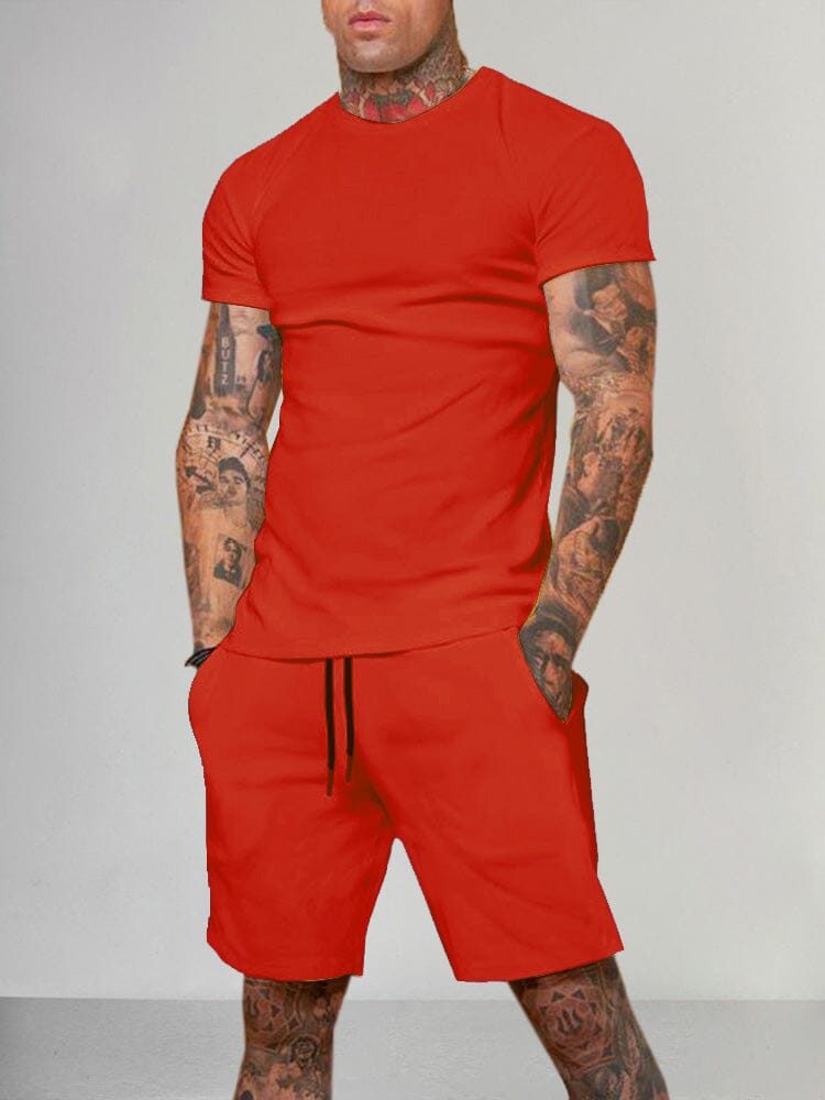 Uni Color Kurz Ärmel Casual Set