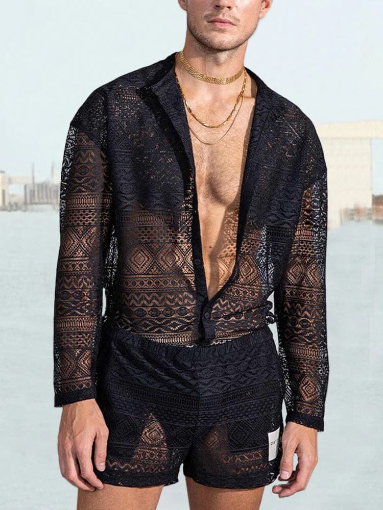 Hollow Out Lace Hemd Sets