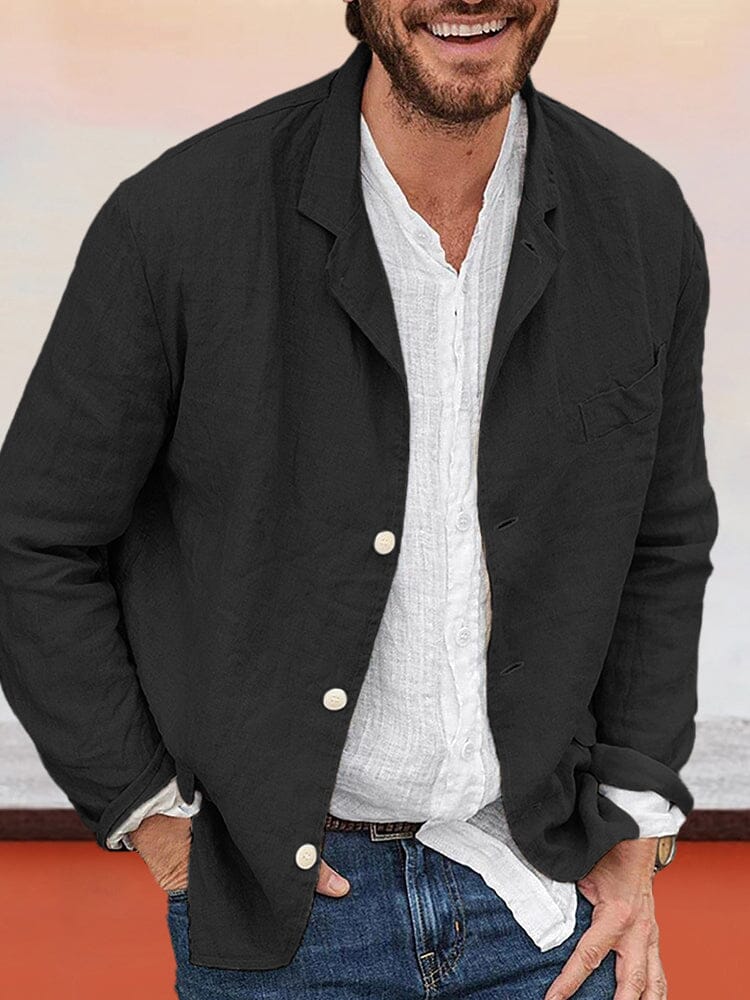 Casual Uni Baumwolle Leinen Blazer