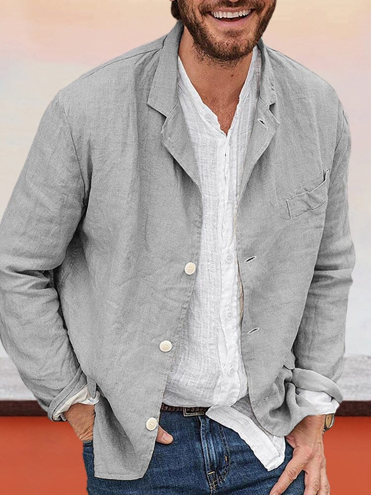 Casual Uni Baumwolle Leinen Blazer