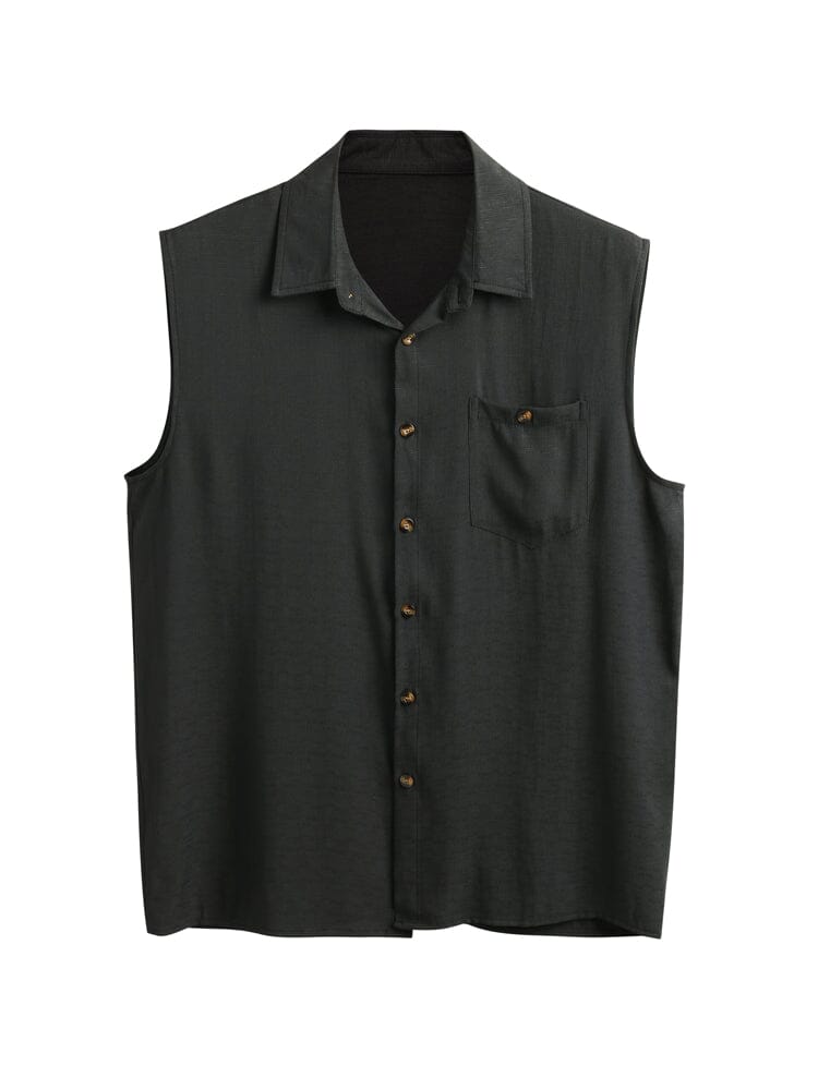 Uni Knopf Sleeveless Baumwolle Leinen Casual Hemd