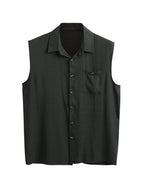 Uni Knopf Sleeveless Baumwolle Leinen Casual Hemd