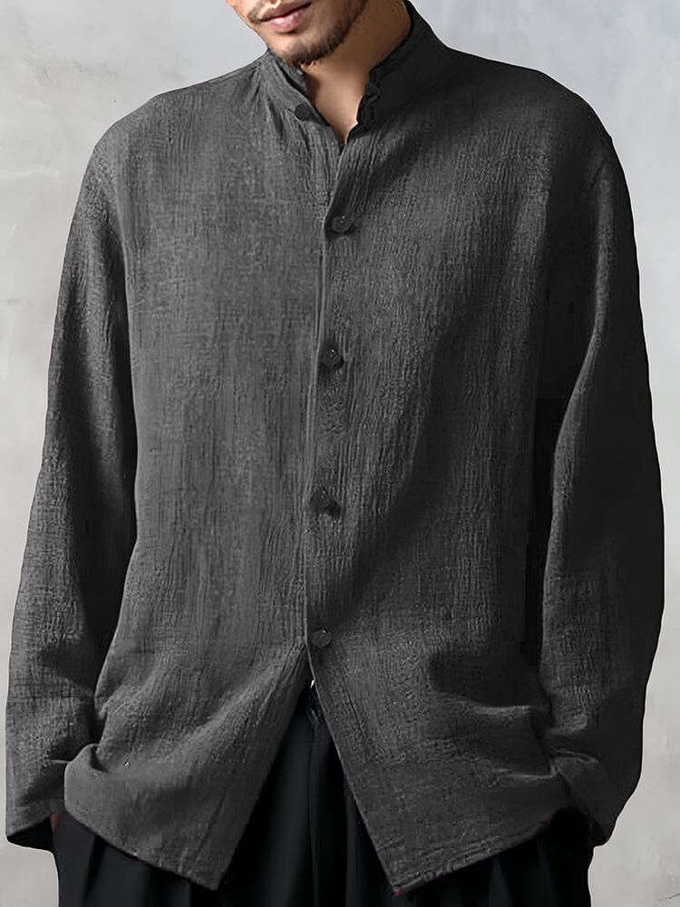 Baumwolle Leinen Lockere Fit Lang Ärmel Hemd