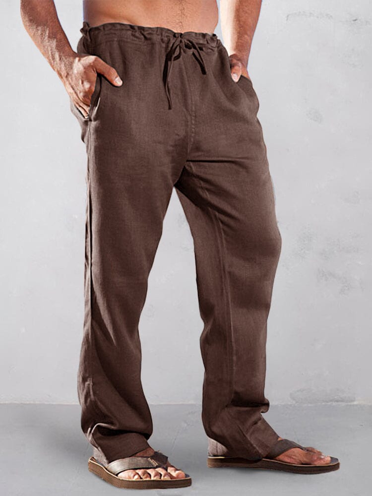 Casual Uni High Waist Baumwolle Leinen Straight Hose