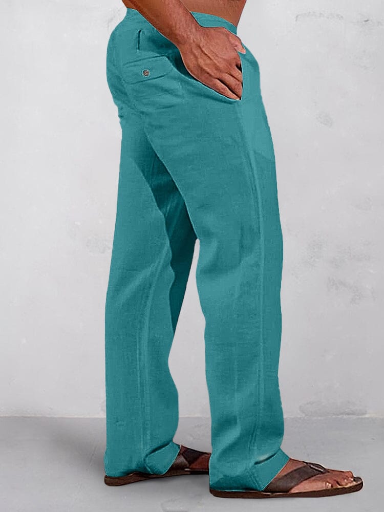 Casual Uni Elastische Waist Baumwolle Leinen Straight Hose