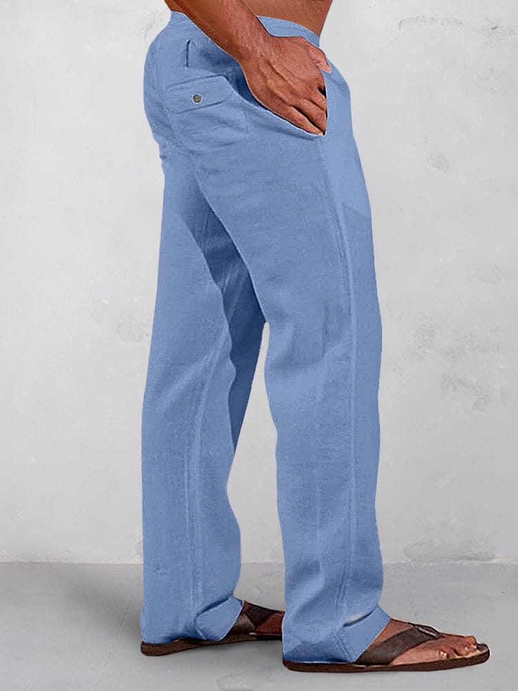 Casual Uni Elastische Waist Baumwolle Leinen Straight Hose