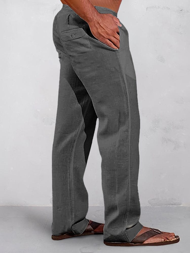 Casual Uni High Waist Baumwolle Leinen Straight Hose