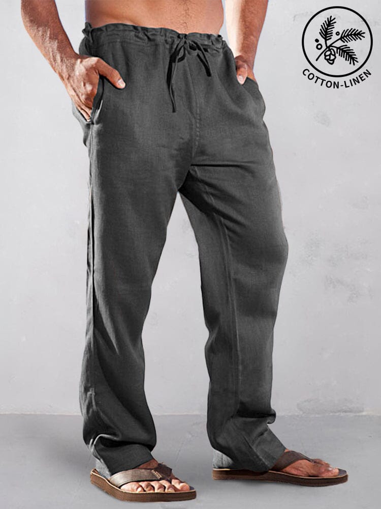Casual Uni High Waist Baumwolle Leinen Straight Hose