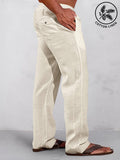 Casual Uni Elastische Waist Baumwolle Leinen Straight Hose
