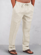 Casual Uni Elastische Waist Baumwolle Leinen Straight Hose