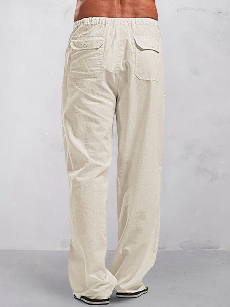 Casual Uni Elastische Waist Baumwolle Leinen Straight Hose
