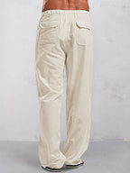 Casual Uni Elastische Waist Baumwolle Leinen Straight Hose