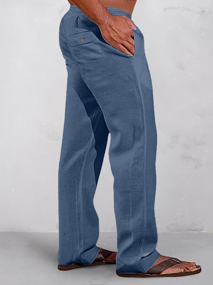 Casual Uni Elastische Waist Baumwolle Leinen Straight Hose