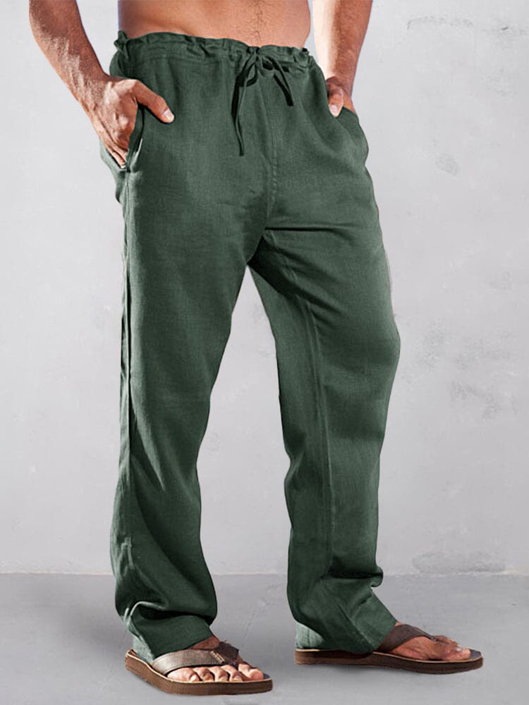 Casual Uni High Waist Baumwolle Leinen Straight Hose