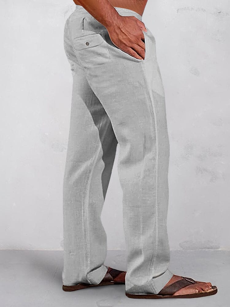 Casual Uni Elastische Waist Baumwolle Leinen Straight Hose