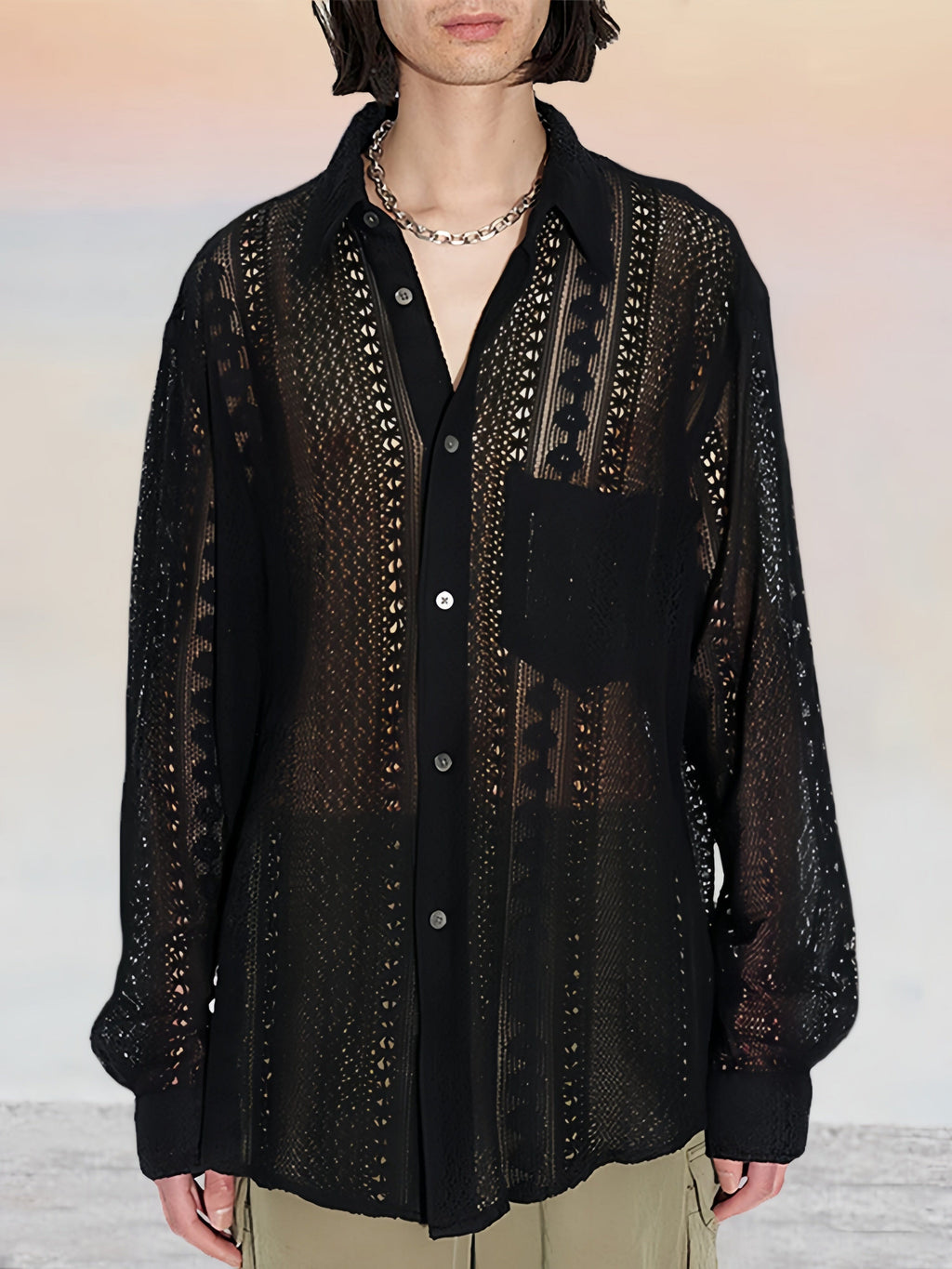Stylish Pure Baumwolle Hollow Lace Hemd