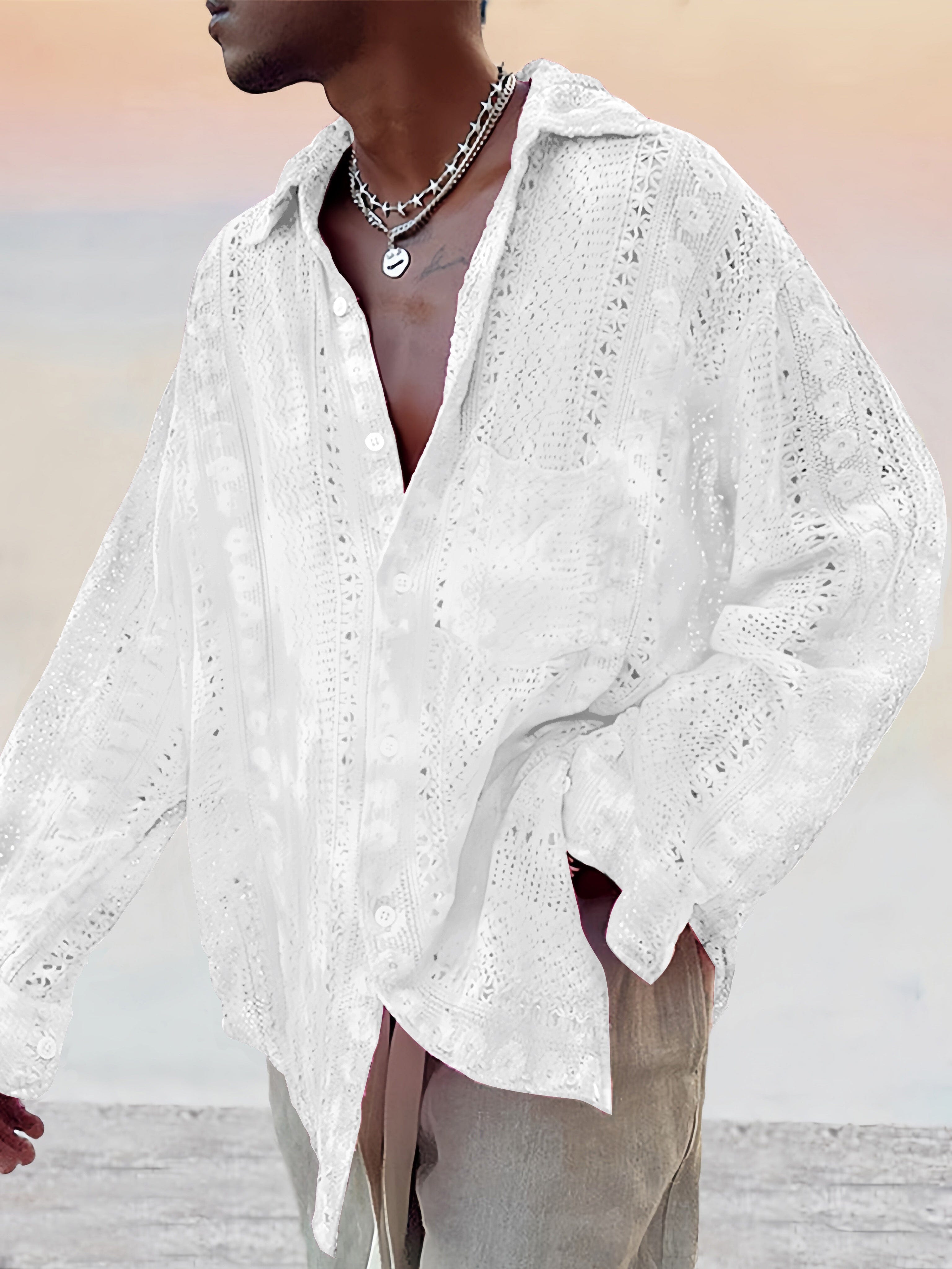 Stylish Pure Baumwolle Hollow Lace Hemd