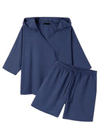 Casual Mit Kapuze Top Baumwolle Leinen Set