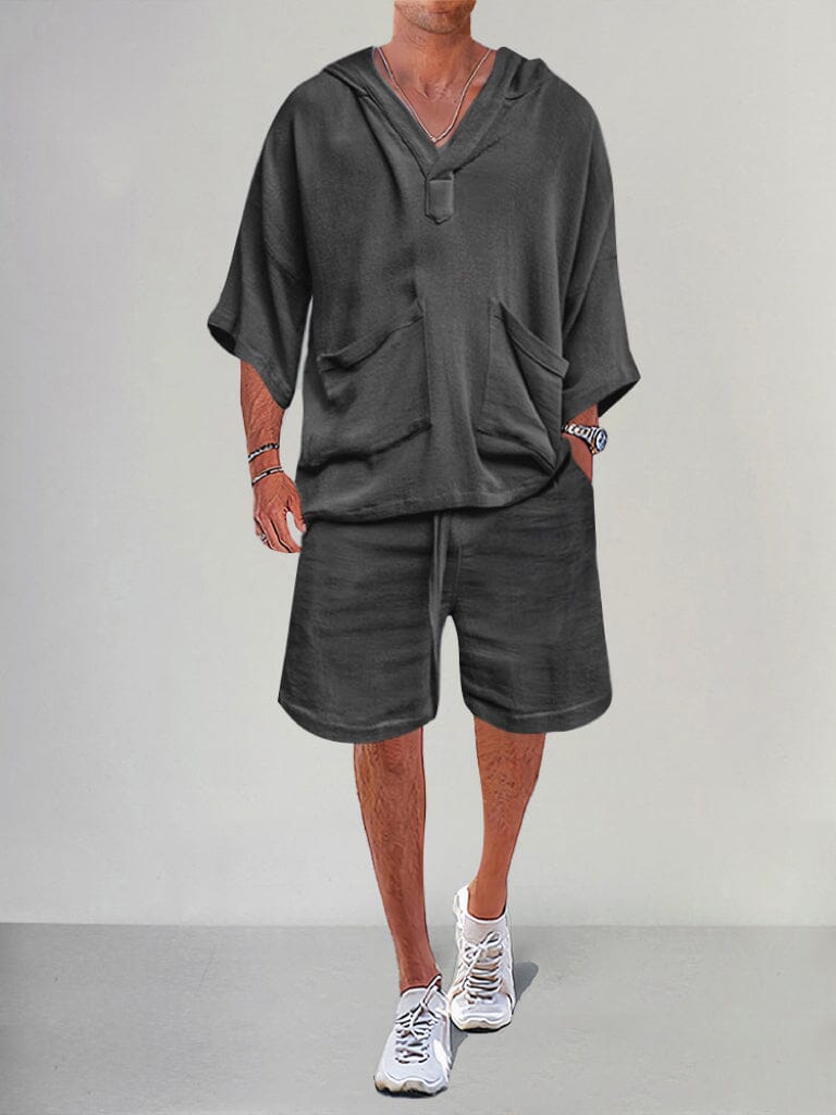 Casual Leinen Pullover Hoodie Set
