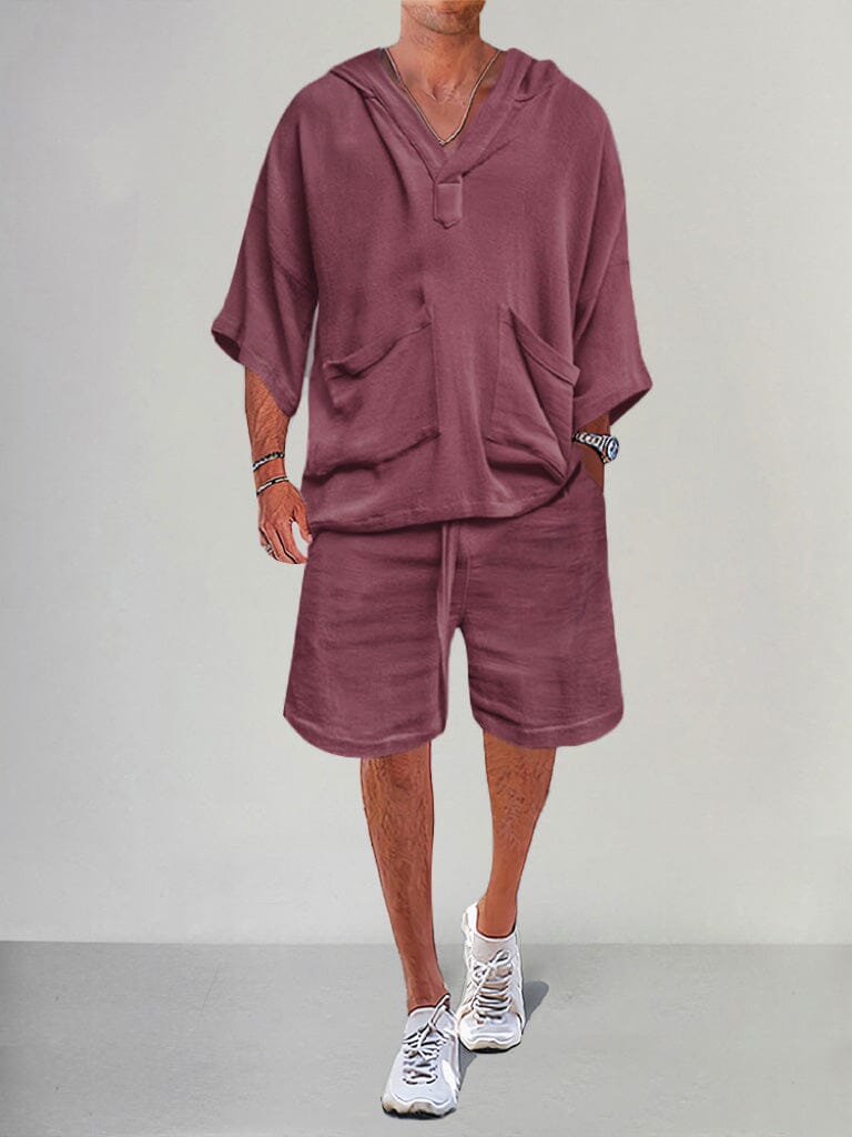 Casual Leinen Pullover Hoodie Set