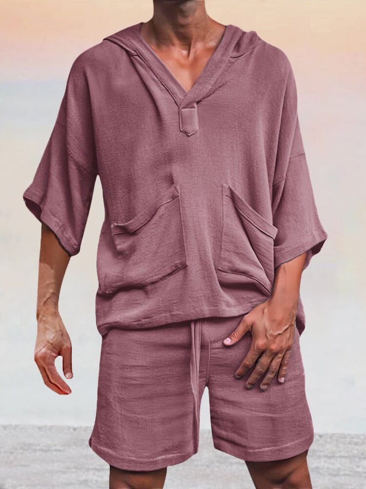 Casual Leinen Pullover Hoodie Set