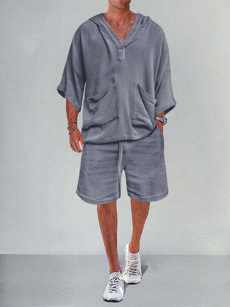 Casual Leinen Pullover Hoodie Set