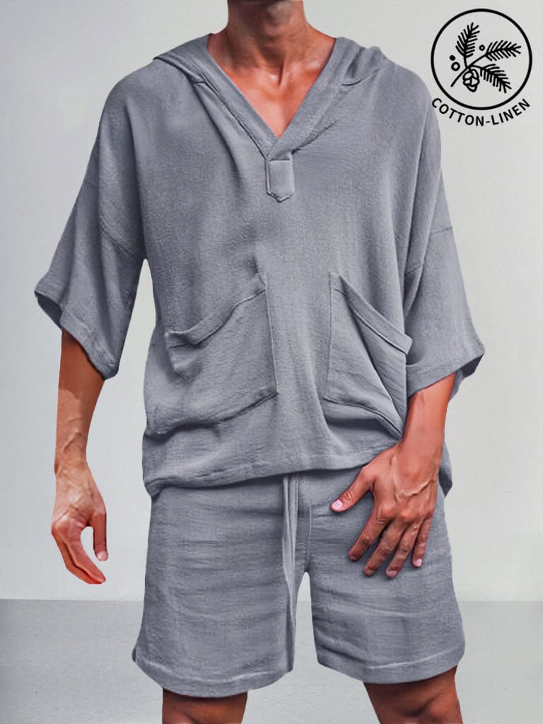 Casual Leinen Pullover Hoodie Set