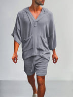 Casual Leinen Pullover Hoodie Set