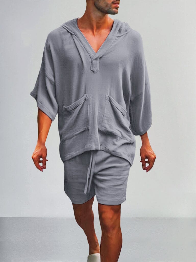 Casual Leinen Pullover Hoodie Set