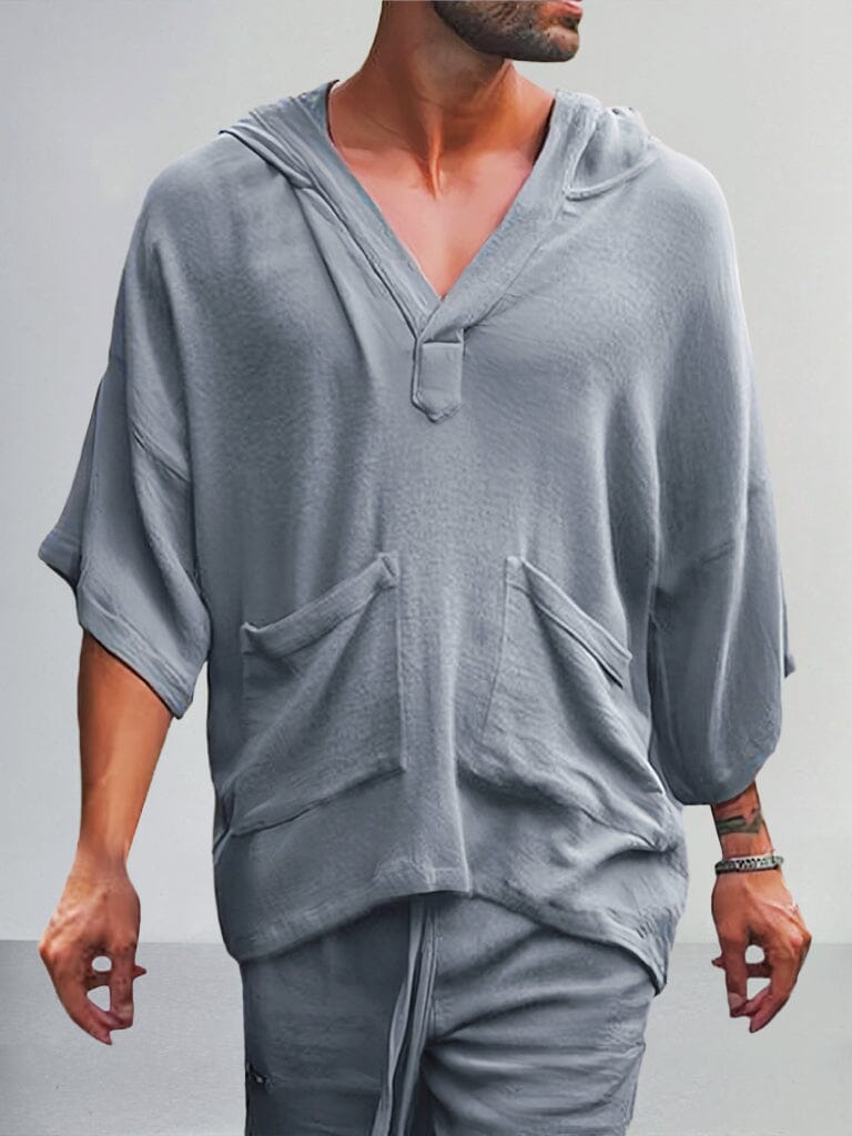 Casual Leinen Pullover Hoodie Set