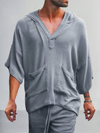 Casual Leinen Pullover Hoodie Set