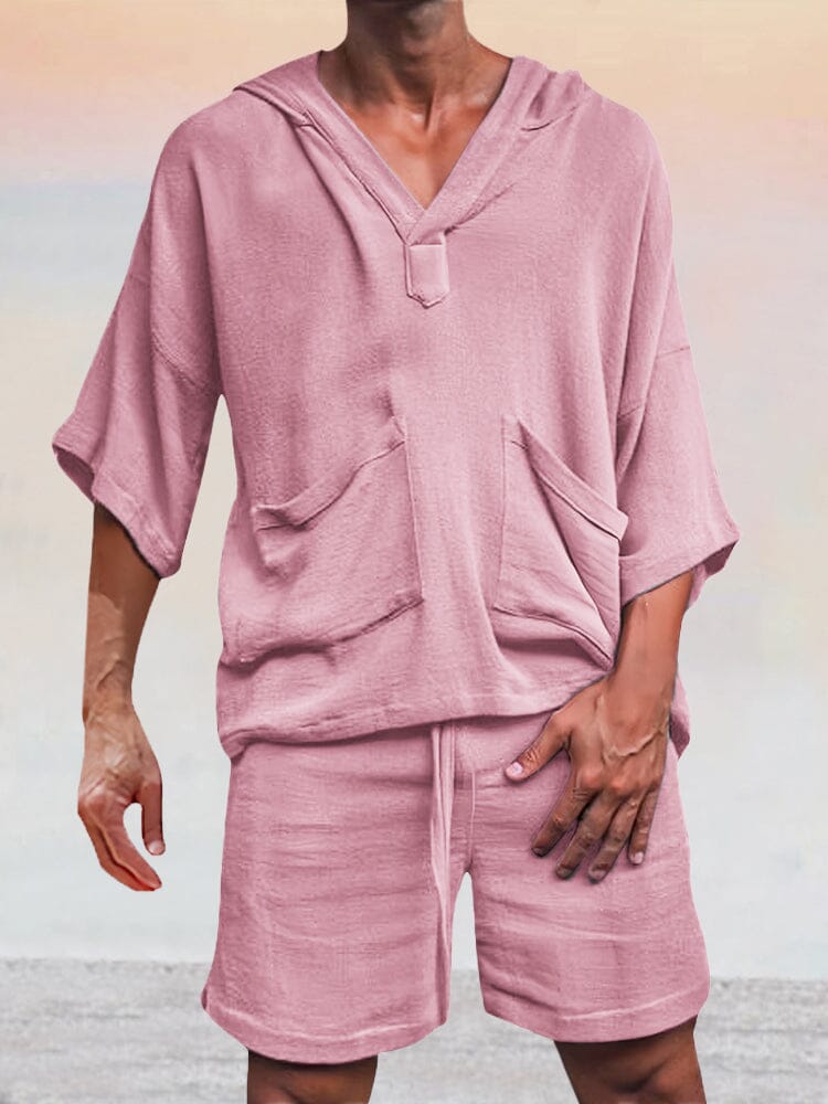 Casual Leinen Pullover Hoodie Set