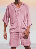 Casual Leinen Pullover Hoodie Set
