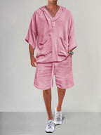 Casual Leinen Pullover Hoodie Set