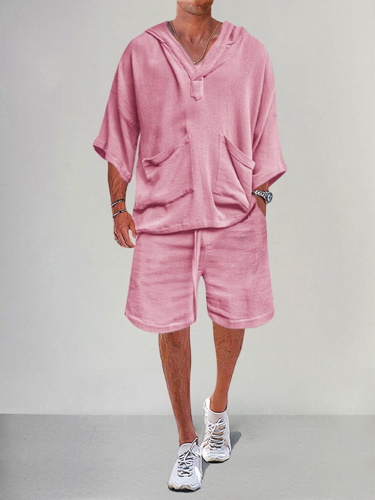Casual Leinen Pullover Hoodie Set